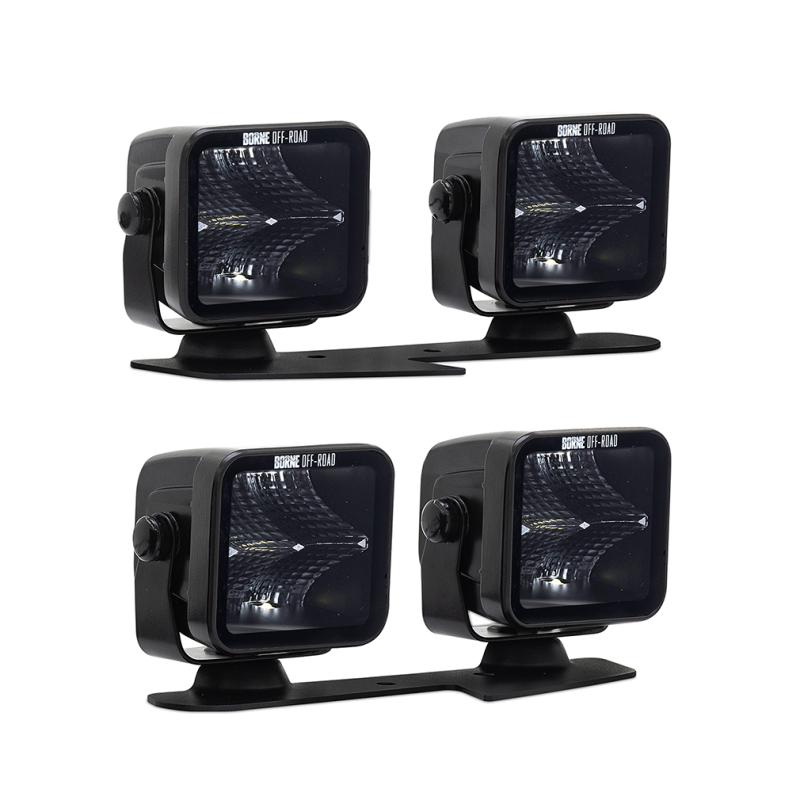 Ford Bronco Light Pods - Ditch - Borne Off-Road - 3x3 Flood, 4-piece - `21-`27